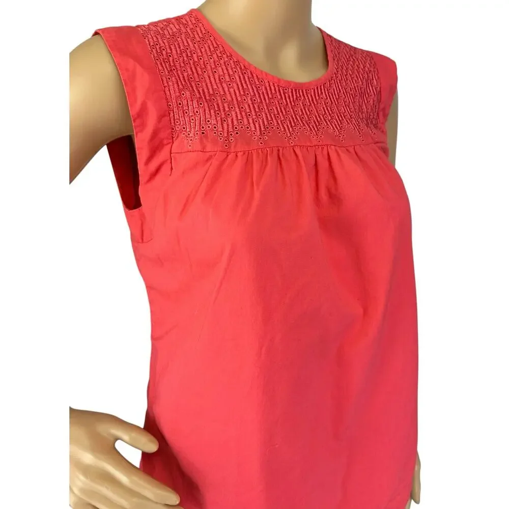 J. Crew Embroidered Windowpane Tank Top Coral Pink C5016 Size 2